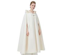 BEAUTELICATE Donna Mantello con Cappuccio Inverno Misto Lana Cappotto Medievale Robe Lungo Poncho Giacca con Giromanica per Cosplay Halloween Costume Natale Matrimonio (Avorio-Lunghezza Intera 127cm)