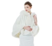 BEAUTELICATE Donna Mantello Corto con Cappuccio in Pelliccia Sintetica Stola in Pelliccia Caldo Cappotto per Matrimonio Invernale Sposa