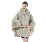BEAUTELICATE Donne Pelliccia Sintetica Stola Poncho Mantello Maglia Cardigan Caldo Inverno per Festival Cerimonia Natale (Beige)