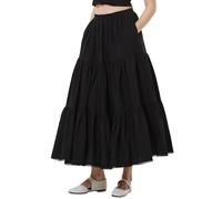 BEAUTELICATE Gonna Cotone Donna Vintage Pieghettato Gonna Lunga Estate Gonna Tinta Unita A-Linea Midi Gonna con Tasche Vita Elastica (Nero - 90CM, XL)