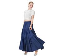 BEAUTELICATE Gonna Lunga in Cotone Medievale Sottoveste Gonna Plissettata Vita Elastica Vittoriana Costume Boemia Gonne Gypsy (Blu Navy, L)