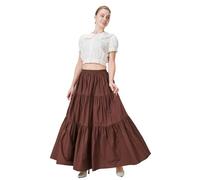 BEAUTELICATE Gonna Lunga in Cotone Medievale Sottoveste Gonna Plissettata Vita Elastica Vittoriana Costume Boemia Gonne Gypsy (Marrone, S)