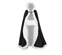 BEAUTELICATE Mantello con Cappuccio Donna Mantella Lungo Pelliccia Sintetica Raso da Sposa con Mano Manicotto per Matrimonio Invernale Hallween Natale Carnevale Cosplay (Nero, 127cm)