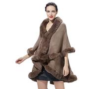 BEAUTELICATE Mantello Poncho Scialle Donna Pelliccia Sintetica Stola Maglia Cardigan Invernale Matrimonio (Khaki, Taglia Unica)