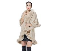 BEAUTELICATE Mantello Poncho Scialle Donna Pelliccia Sintetica Stola Maglia Cardigan Invernale Matrimonio (Beige, Taglia Unica)