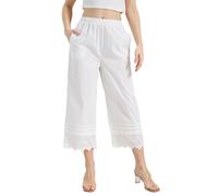 BEAUTELICATE Pettipants Vittorian Lace Trim per Under Dress Cotton Long Pajama Pants, Bianco, XL