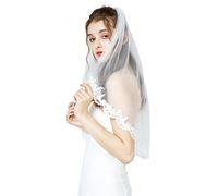 BEAUTELICATE Pizzo Veli da Sposa Accessori da Sposa Fasce da Donna Decorazioni per Capelli di Matrimonio per Veli Tulle a 1 Strati Bordi Ricamati Bianco o Avorio