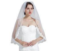 BEAUTELICATE Pizzo Veli da Sposa Accessori da Sposa Fasce da Donna Decorazioni per Capelli di Matrimonio per Veli Tulle a 1 Strati Bordi Ricamati Bianco o Avorio
