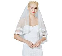 BEAUTELICATE Pizzo Veli da Sposa Accessori da Sposa Fasce da Donna Decorazioni per Capelli di Matrimonio per Veli Tulle a 1 Strati Bordi Ricamati Bianco o Avorio (Ivory - 2 Strati)