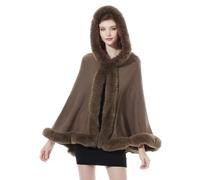 BEAUTELICATE Poncho Mantella di Pelliccia Sintetica Donna Invernale Stola Scialle con Cappuccio Lavorata a Maglia Cardigan per Cerimonia Festa Matrimonio (Khaki,Taglia Unica)
