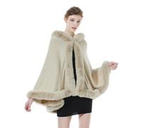 BEAUTELICATE Poncho Mantella di Pelliccia Sintetica Donna Invernale Stola Scialle con Cappuccio Lavorata a Maglia Cardigan per Cerimonia Festa Matrimonio (Beige,Taglia Unica)