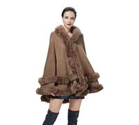 BEAUTELICATE Poncho Mantella Lavorato a Maglia con Cappuccio in Pelliccia Sintetica Scialle Stola Cappotto Cardigan Donna per Matrimonio Invernale Festa (Khaki, Taglia Unica)