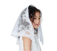 BEAUTELICATE Ragazze Bambini Prima Comunione Pizzo Mantila Velo Turbante per Chiesa Cattolico Nozze Bianco GV03