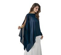 BEAUTELICATE Scialle Elegante Donna Poncho Coprispalle Chiffon Stola Cape Estivo per Sposa Damigella Cerimonia Matrimonio Abito, Blu marino