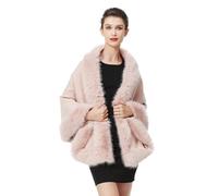BEAUTELICATE Scialle Stola Pelliccia Sintetica Donna Invernale Coprispalle Ecopelliccia Poncho Lavorato a Maglia Cardigan per Sposa Matrimonio Festa Cerimonia (Rosa, Taglia Unica)