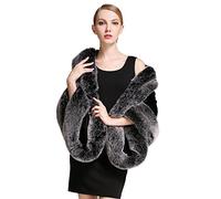 BEAUTELICATE Stola Coprispalle di Pelliccia Sintetica Donna Sciarpa Scialle Elegante Per Matrimonio Invernale Cerimonia Sposa Damigella (Black Gray Fox, Taglia Unica)