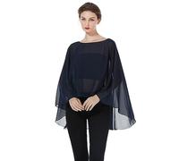 BEAUTELICATE Stola Coprispalle Elegante Chiffon Donna Scialle Mantellina Poncho Chiffon Estiva per Cerimonia Sposa Damigella Matrimonio Festa (Midnight Blue)