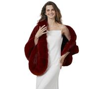 BEAUTELICATE Stola Pelliccia Sintetica Donna Scialle Coprispalle Elegante per Cerimonia Matrimonio Sposa Invernale,Vino Rosso