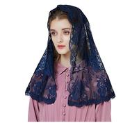 BEAUTELICATE Velo di Pizzo da Chiesa Donna Cattolica Mantilla Sciarpa Copricapo Foulard Velo Muliebre per Chiesa Messa In Latino Nero Blu V115 (D Form - Blu Navy)