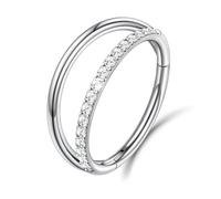 Beautidots G23 Titanio 1 PZ 16G Doppio Naso Anello Cerchio Argento CZ Helix Rook Conch cartilagine Daith Trago Orecchini segmento incernierato Narice Piercing Septum Clicker Lip Ring 10mm