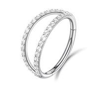 Beautidots G23 Titanio 1 PZ 16G Naso Anello Cerchio Argento Doppio CZ Helix Rook Conch cartilagine Daith Trago Orecchini segmento incernierato Narice Piercing Septum Clicker Lip Ring 10mm