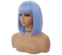 BEAUTIFA Parrucca a caschetto blu chiaro con frangia per le donne 12 pollici breve dritto blu parrucche sintetiche colorate