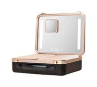 Beautifect Beauty case con specchio illuminato, grande astuccio per trucchi con luci a LED e lente d'ingrandimento 5x, organizer da viaggio ricaricabile con porta pennelli, nero opaco