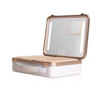 Beautifect Beauty case con specchio illuminato, grande astuccio per trucchi con luci a LED e lente d'ingrandimento 5x, organizer da viaggio ricaricabile con porta pennelli, bianco