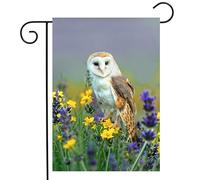 Beautiful Barn Owl Perched On A Stump In Meadow Colorful Flowers Spring Summer Bandiera Robuste Bandiere Colore Vivido Bandiera Da Giardino Per Interno Cortile Prato 30X45Cm