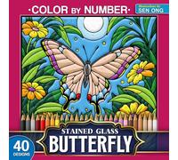 Beautiful Butterflies Stained Glass Color by Number: 40 Intricate Designs for Nature Lovers