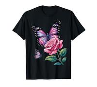 Beautiful Butterfly Rose Floral Nature Garden Style Maglietta