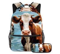 Beautiful Cow Stay Ahead of The Trends, set di 2 zaini per la scuola con zaino di grande capacità e astuccio, Multicolore#02, B:29.4x20x40cm P:19x7.5x3.8cm, Zaini Daypack