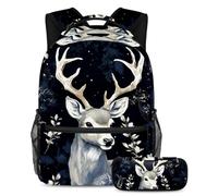 Beautiful Deer Stay Ahead of the Class, zaino con astuccio, set da 2 pezzi per ragazzi ragazze adolescenti, Multicolore#02, B:29.4x20x40cm P:19x7.5x3.8cm, Zaini Daypack