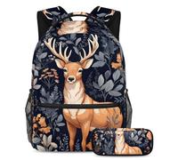 Beautiful Deer Stay Ahead of the Class, zaino con astuccio, set da 2 pezzi per ragazzi ragazze adolescenti, Multicolore#04, B:29.4x20x40cm P:19x7.5x3.8cm, Zaini Daypack