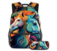Beautiful Horse Keep Your Essentials in One Place, zaino con astuccio, l'ultimo set di zaini per la scuola per studenti, Multicolore#07, B：29.4x20x40cm P：19x7.5x3.8cm, Zaini Daypack