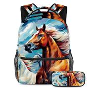 Beautiful Horse Keep Your Essentials in One Place, zaino con astuccio, l'ultimo set di zaini per la scuola per studenti, Multicolore#05, B：29.4x20x40cm P：19x7.5x3.8cm, Zaini Daypack