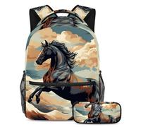 Beautiful Horse Keep Your Essentials in One Place, zaino con astuccio, l'ultimo set di zaini per la scuola per studenti, Multicolore#04, B：29.4x20x40cm P：19x7.5x3.8cm, Zaini Daypack