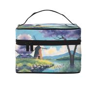 Beautiful River Windmill - Borsa per il trucco da donna, grande capacità, portatile, da viaggio, (22,9 x 16,5 x 15,7 cm), grande borsa per il trucco per ragazze