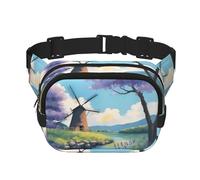 Beautiful River Windmill - Marsupio quadrato a doppio strato, unisex, per corsa, viaggi, escursionismo, fitness, nero, taglia unica, Nero, One Size