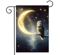 Beautiful Starry Night Sky Moon Owl Sitting On A Branch Cute Bird Bandiere Verticale Durevole Flag Robuste Bandiera Da Giardino Per Cortile Feste Giardino 30X45Cm