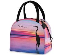 Beautiful Summer Beach Sunset Flamingo Seagull Borsa riutilizzabile per il pranzo con tasca frontale Chiusura a cerniera Borsa termica termica isolata per uomo Donna Lavoro Picnic Viaggi Spiaggia Pesc