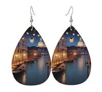 Beautiful Venice at Night Orecchini da donna a goccia in pelle orecchini pendenti a goccia su entrambi i lati, leggeri, accessori per orecchie da donna, gioielli alla moda, regalo di compleanno