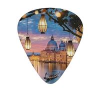 Beautiful Venice at night - Plettri per chitarra con scatola portaoggetti, 12 plettri per chitarra, 3 spessori, sottili, medi, pesanti, 0,46, 0,71, 0,96 mm, per chitarra acustica, elettrica o basso