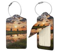 Beautiful View of The Netherlands Etichette per bagagli per valigie, 2 etichette da viaggio in pelle PU con retro completo per la privacy, etichette per nome personalizzate per borse, etichette per