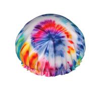 Beautiful World, cuffia da doccia con stampa tribale arcobaleno, riutilizzabile, a doppio strato, mantiene i capelli asciutti, si adatta a tutte le teste