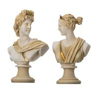 BeautifulGreekStatues Artemis E Apollo Busto Statue Greche Figurina di Dio Tono Dorato 15cm