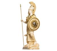 BeautifulGreekStatues Atena con gufo Medusa con scudo greco dea in alabastro statua oro 37 cm