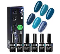 Beautilux Smalti Semipermanenti per Blu, 6 Pcs Smalto Semipermanente Blu Acqua Glitter, Soak Off UV Smalto Per Unghie per Manicure 10ML