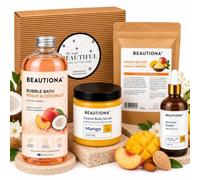 Beautiona® Set regalo per la cura del corpo - Bagno schiumoso, peeling, burro di mango e olio di mandorle