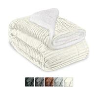 Beautissu Coperta Plaid 220x240 cm in Microfibra e Sherpa Elisa - Plaid in Pile Sherpa e Coral-Fleece - Coperta in Pile - Beige